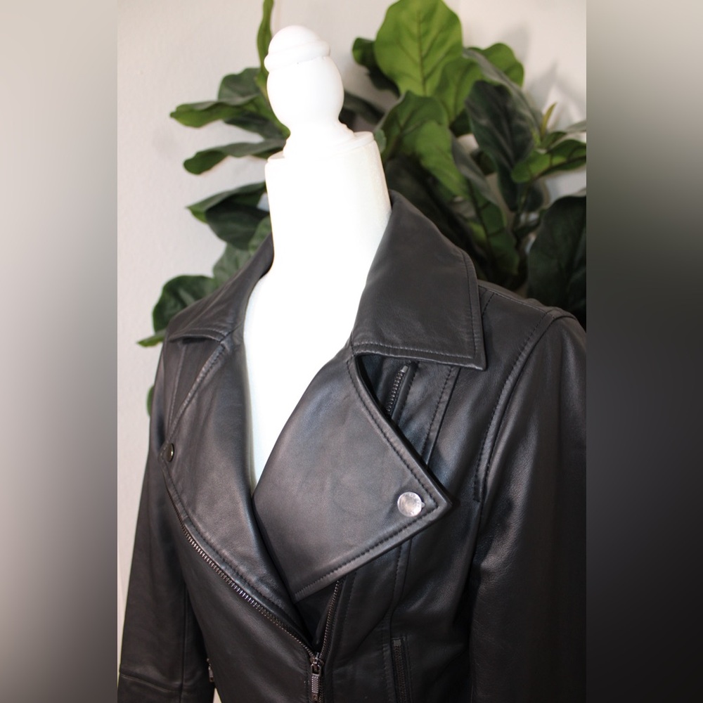 Ted Baker Black Yaswin 100% Ovine Leather Biker Jacket - Picture 8 of 17